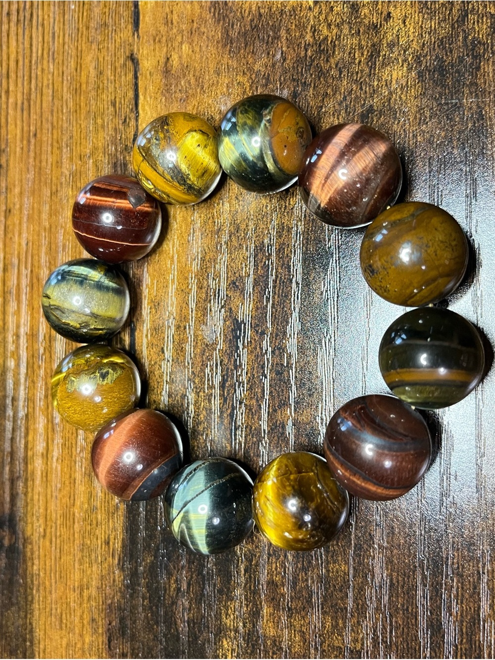 🤎❤️💙 Natural Triple Tiger’s Eye Statement Bracelet